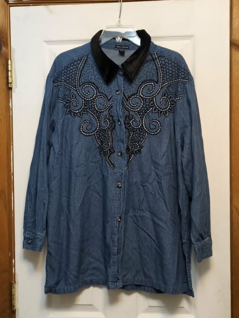 Vintage Club Z Collection Western Shirt Sz 1X Velvet Collar Stitching Embroidere